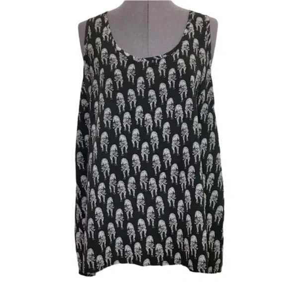 Pleione | Black Sleeveless Jungle Cat Hi-Lo Tank Blouse, Large - Picture 1 of 4